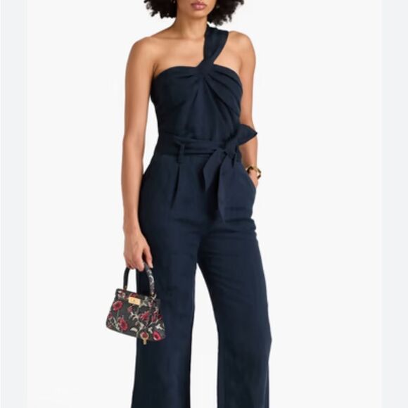 Veronica Beard Belinda Jacquard Linen One Shoulder Strap Blue NWT size 8 $328 - Picture 7 of 11